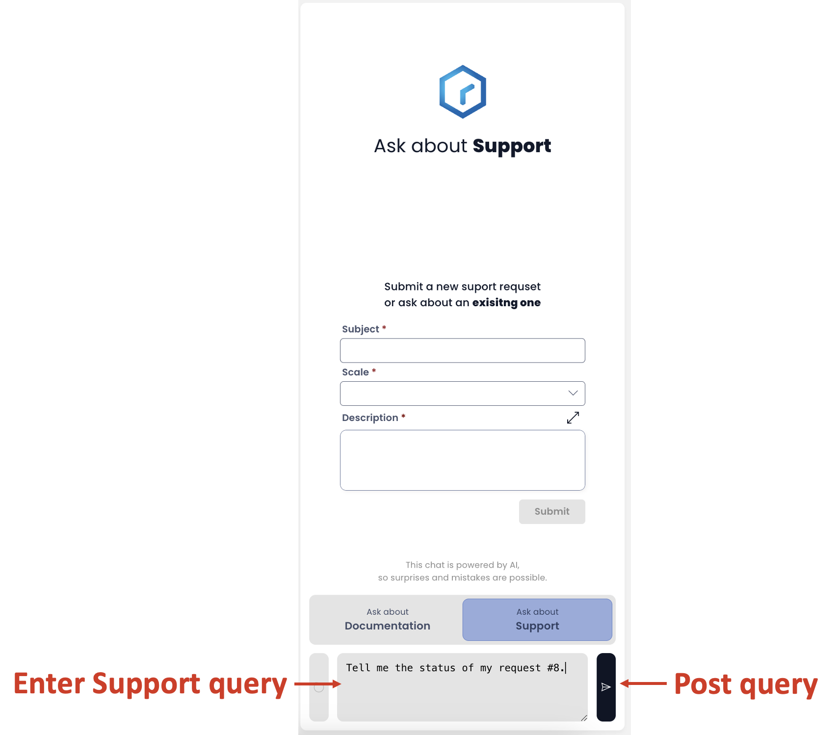 Image showing how to query the chatbot for support tickets